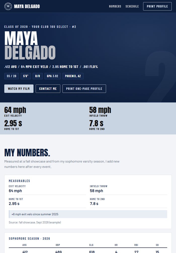 Sample player site on a tablet