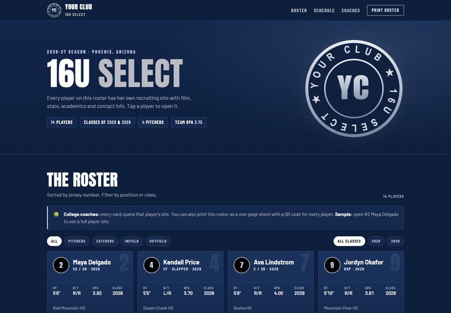 Sample team page